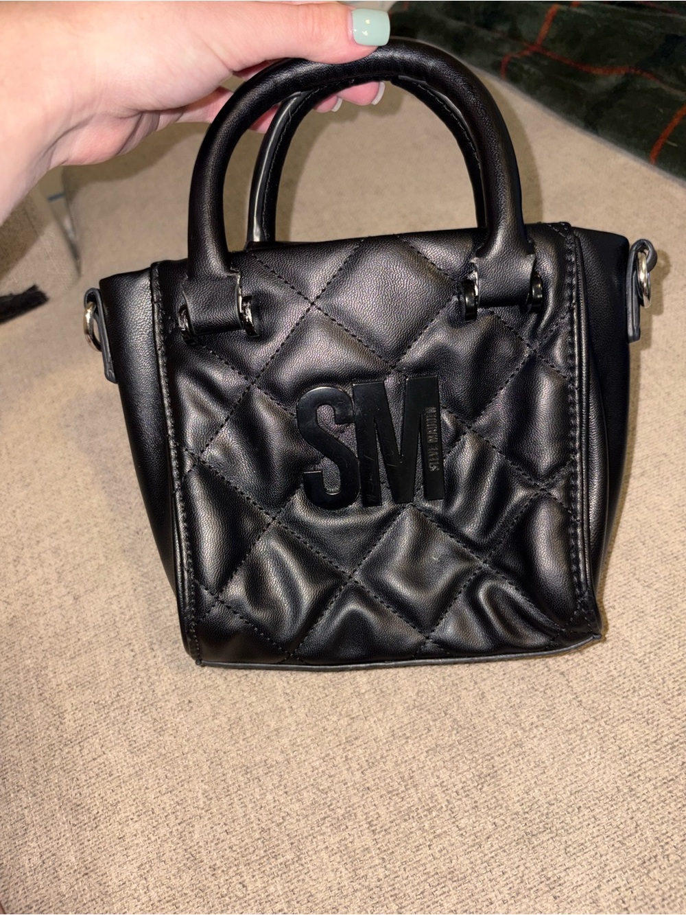 Steve Madden Black Quilted Mini Top Handle Bag